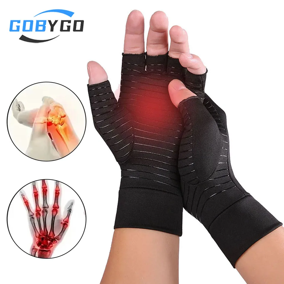 GOBYGO 1Pair Sports Fitness Gloves Half Finger Copper Fiber Silicone Anti-slip Tendonitis Joint Care Gloves Driving And Riding