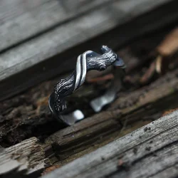 Vintage Floating Wood Design Ring Male Jewelry Open Size Trend Personality Art Index Ring 925 Silver Men Party Accessories