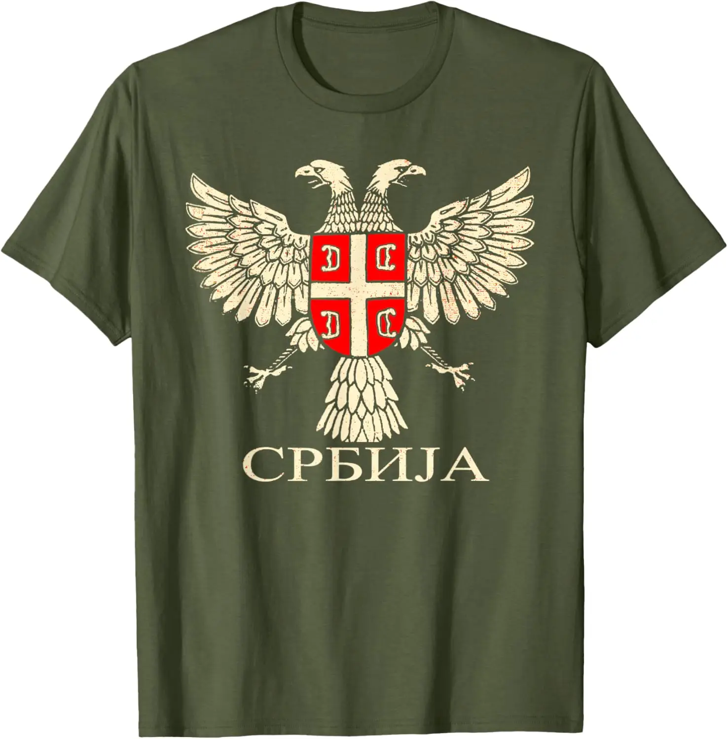Serbia Srbija Serbian Eagle Flag CCCC Cyrillic T-Shirt Short Sleeve Casual 100% Cotton Shirt