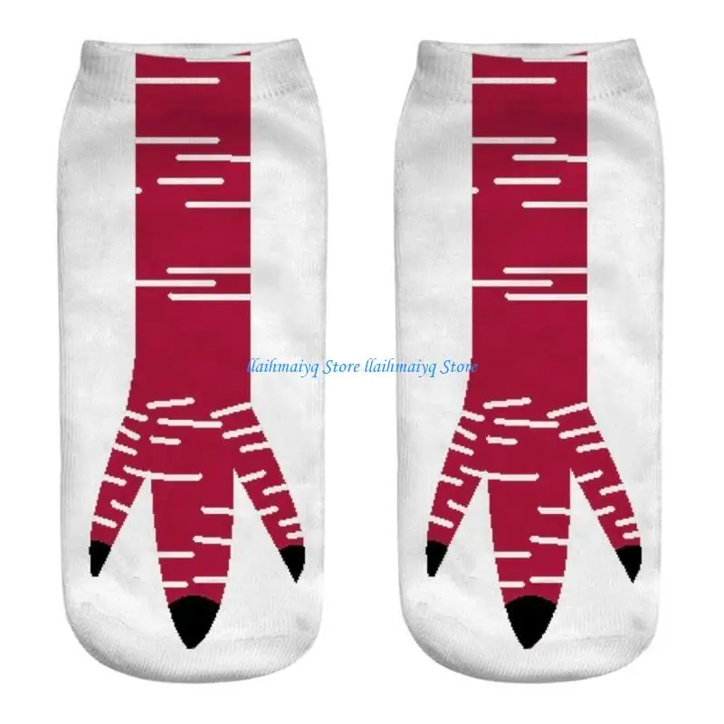 

573B 1 Pair Unisex Chicken Claw Printed Short Ankle Socks for Fun and Unique