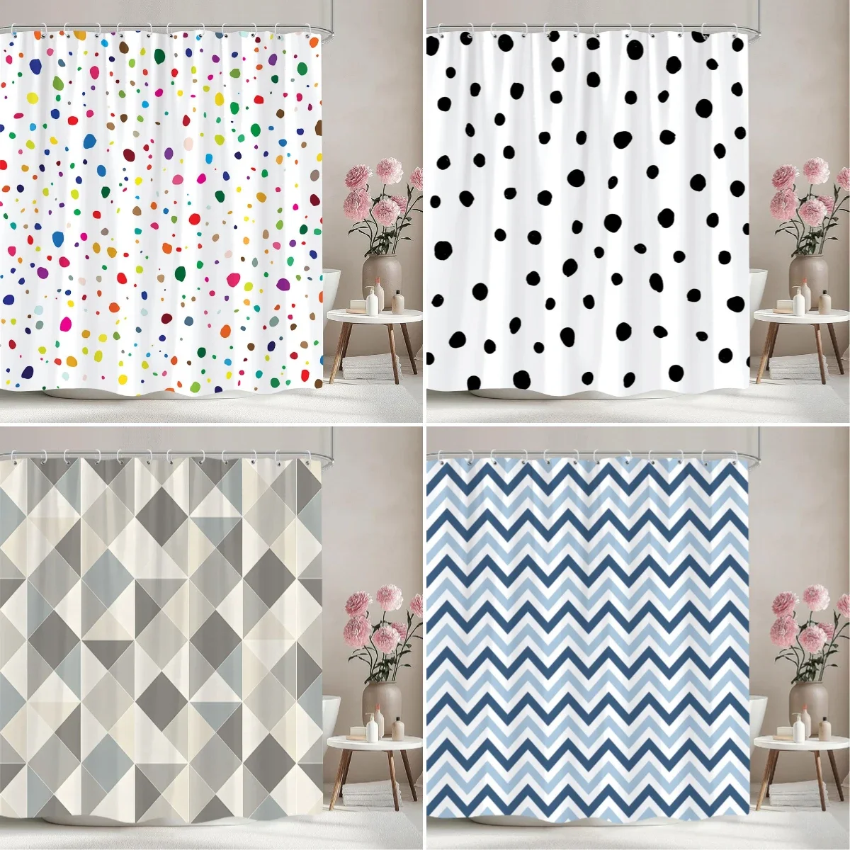 

Abstract Geometric Lines Shower Curtain Irregular Pattern Square Wave Pattern Polyester Shower Curtain Bathroom Decor With Hooks