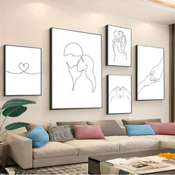 1pc Black White Couple Line Wall Art Canvas Painting Line Drawing Hand Love Kiss Poster Stickers Art Wall Murals Decor Game