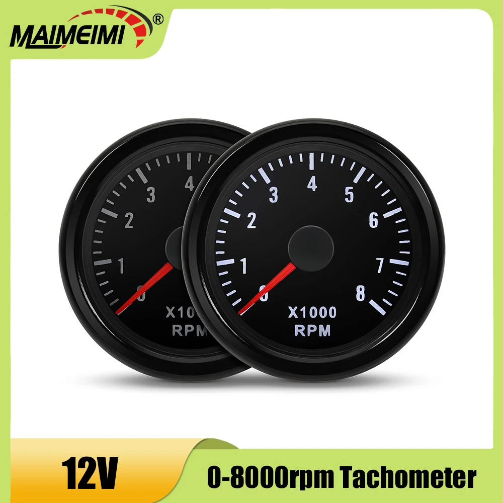 

0-8000 RPM Tachometer 52mm White LED Light Pointer Tacho Gauge Meter For 1-8 Cylinder Gasoline Engine 12V Car Auto Accessories