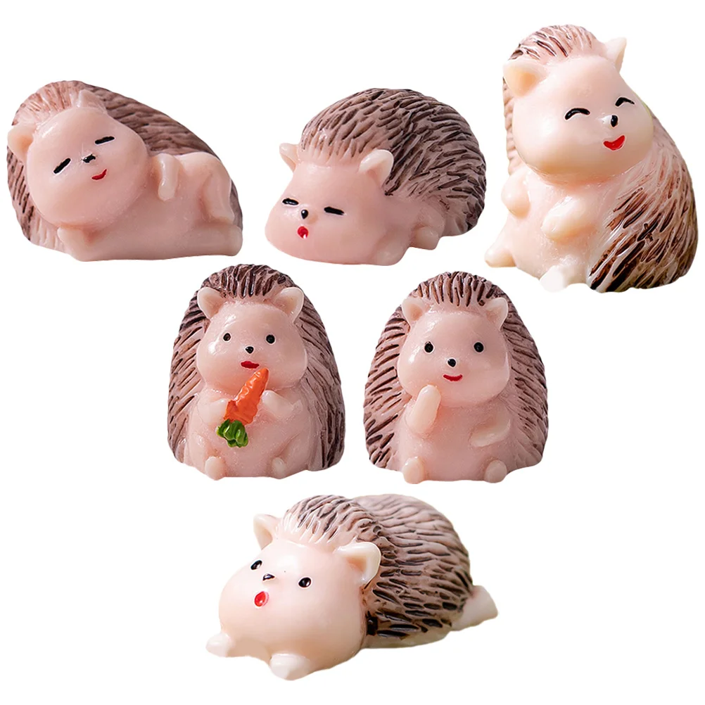 

6 Pcs Potted Hedgehogs Miniature Landscaping Decoration Bonsai Accessory Car Garden Statues Resin