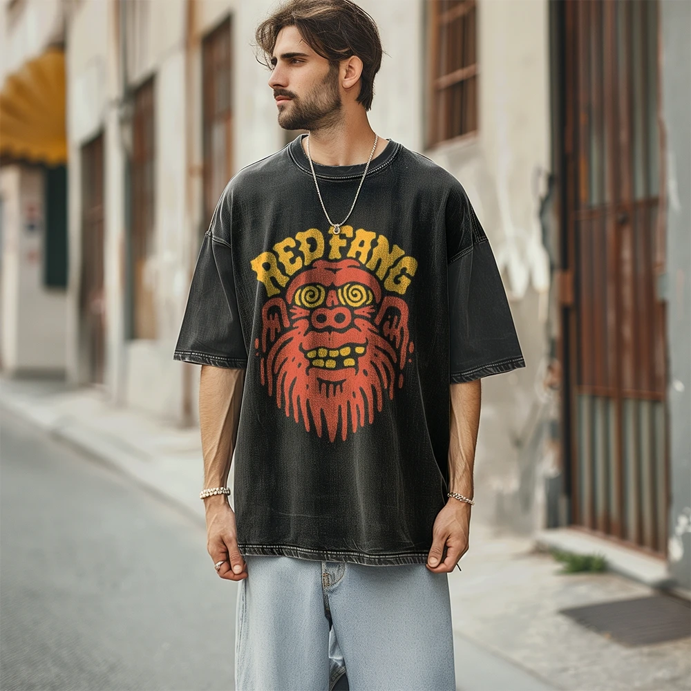 

Hip Hop Neutral Wash Men's and Women's T-Shirts Harajuku Washed Short Sleeved Tops Streetwear Heavyweight Hip Hop Style Hal Tees