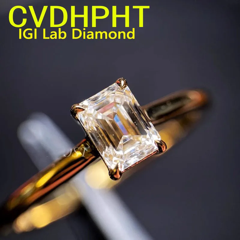 

IGI Lab Growing Diamond Ring Emerald shape D Color 1 2 3Ct Solid 18K Yellow Gold Ring Diamond wedding ring Factory Engagement