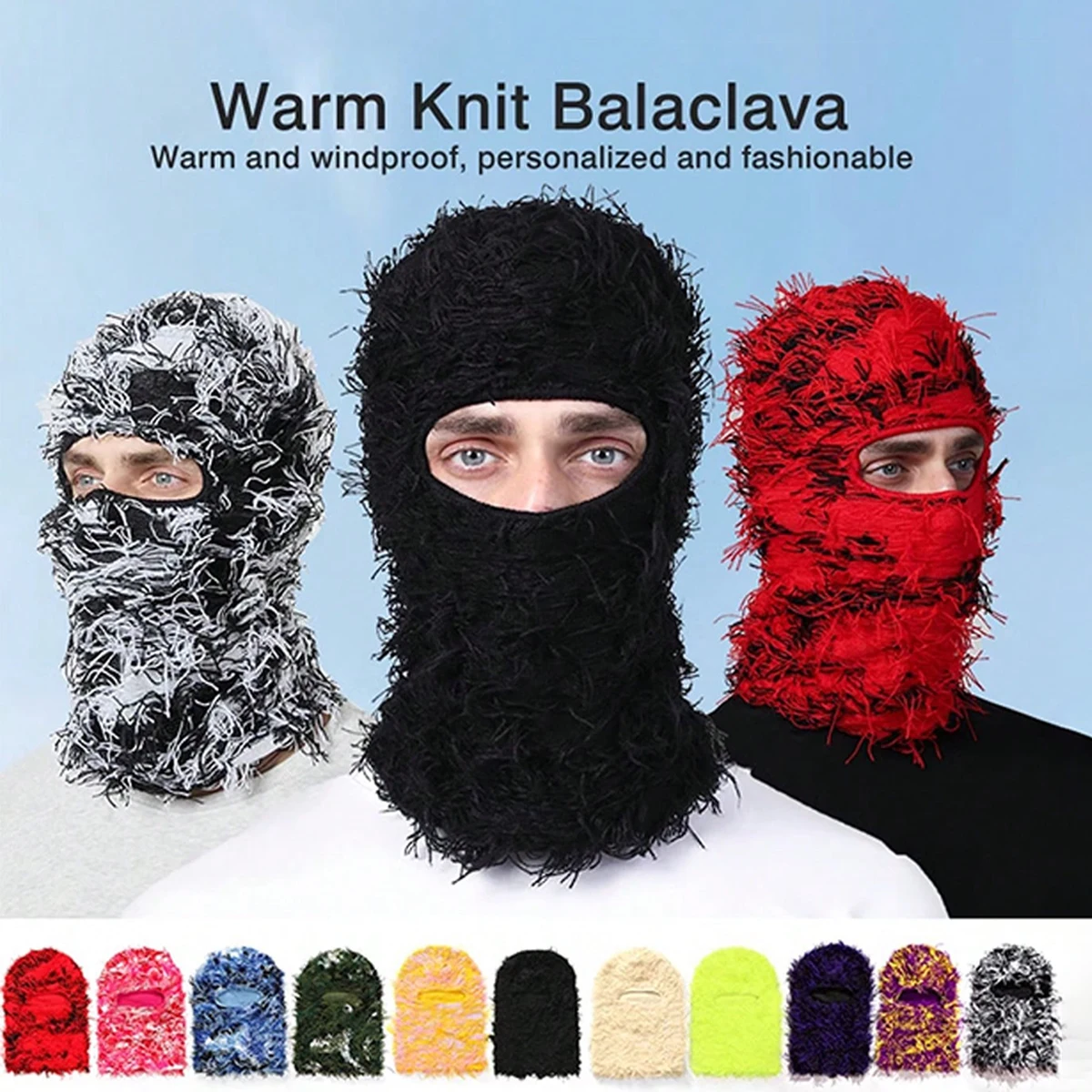 

1pc Balaclava Ski Mask Knitted Full Face Mask Winter Windproof Beanie Neck Warmer for Men Women In Hip Hop Style