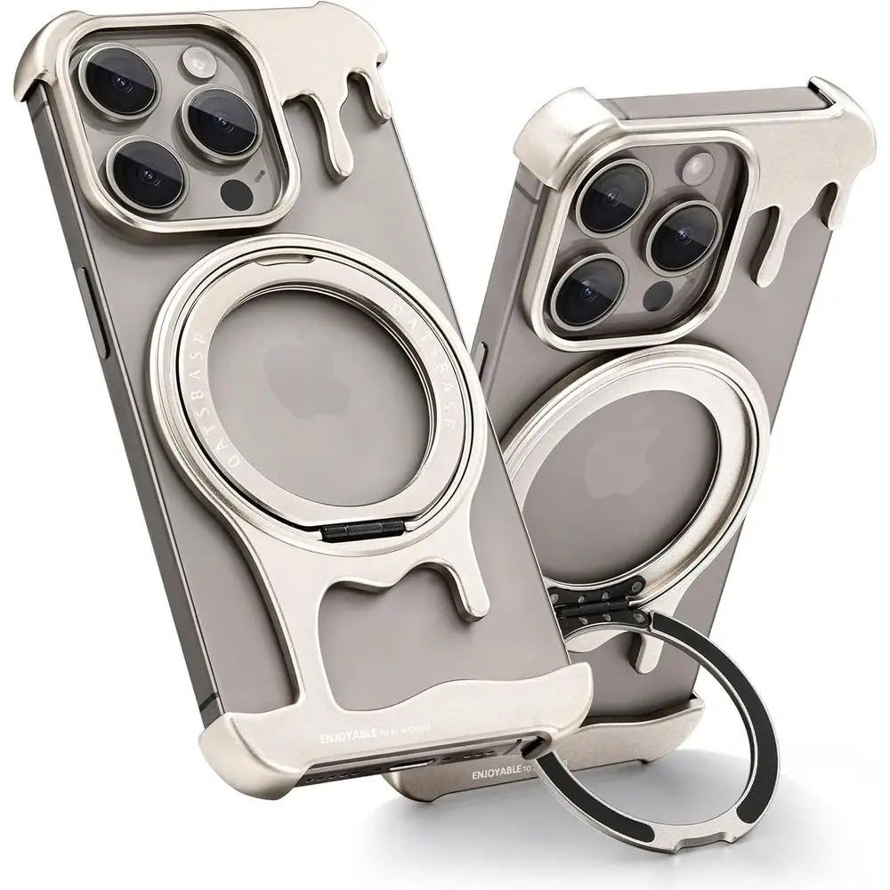 

Титановая рамка без 360° ° Чехол с вращающейся подставкой для iPhone 15 Pro Max 6.7 — тонкий противоударный алюминиевый бампер с удобной посадкой