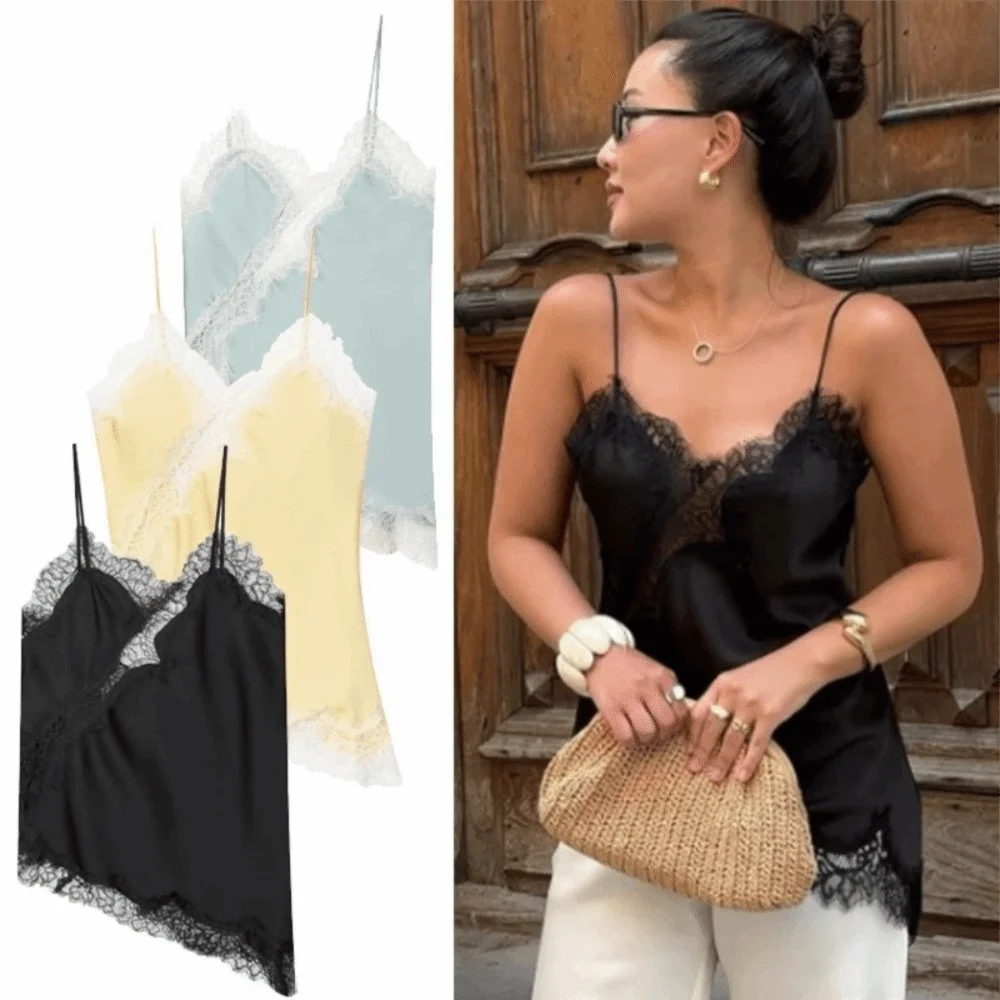 

Elegant Asymmetrical Lace Lace Patchwork Top Sexy Lace Backless Backless Tops Elegant Sleeveless Women tank top Party Dress