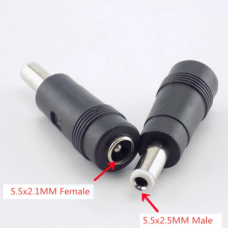 2szt 5.5x2.1mm żeńskie do 5.5x2.5mm męskie złącze zasilania DC Adapter 5.5*2.1 żeński na męski 5.5*2.5 Konwerter do laptopa E1