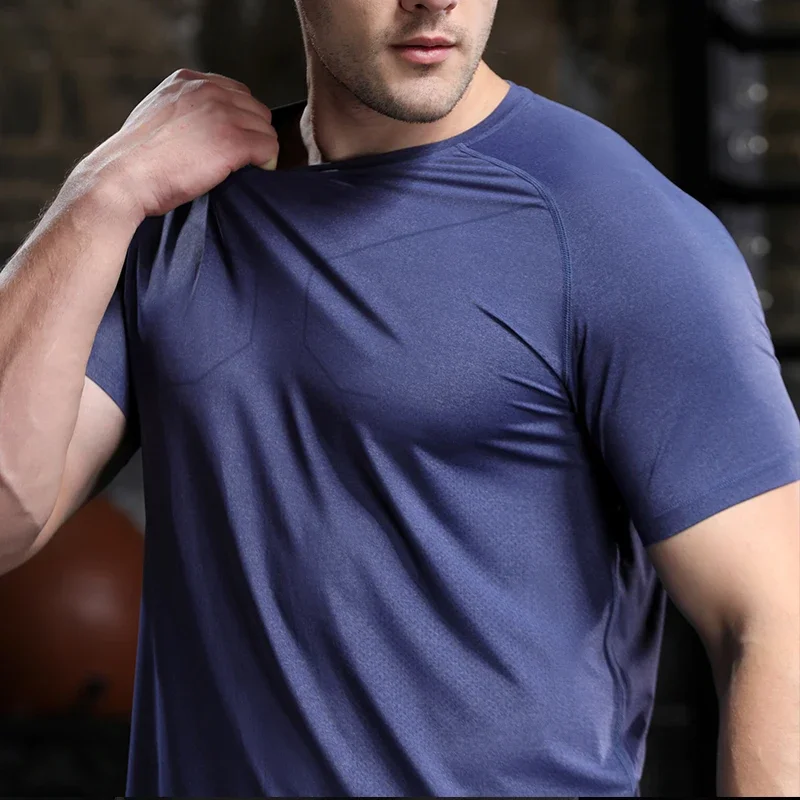 Mens Fashion Round Neck Breathable Running Sports Short Sleeve Golf Training Top Gym Jogging T-Shirt Stretch Slim Fit Sportswear