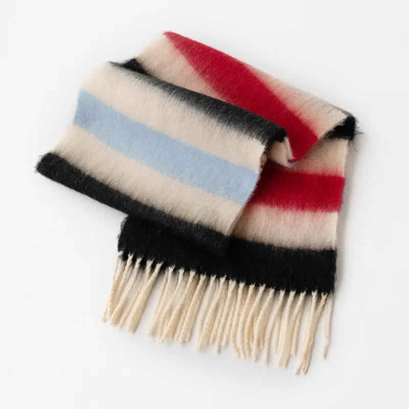 

New Mohair Rainbow Color Plaid Scarf For Men Women Winter Warm Thickened Large Pulled Hair Fringe Lazy Neck 24W047