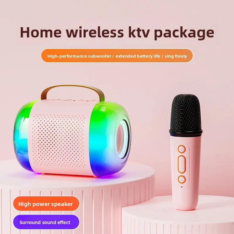 

Миниатюрный портативный беспроводной динамик с микрофоном для детей - караоке-система для домашнего пения, подарок с встроенным микрофоном