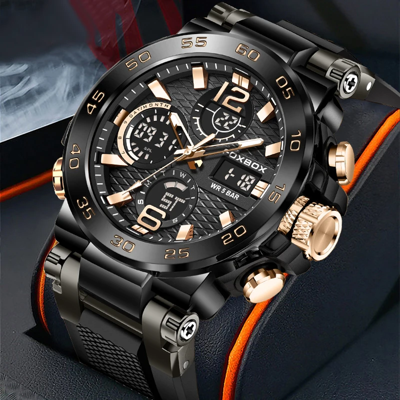 LIGE Top Brand Luxury Men\'s Quartz Wristwatches Fashion Military Dual Display Watch For Men Waterproof Chronograph Montre Homme