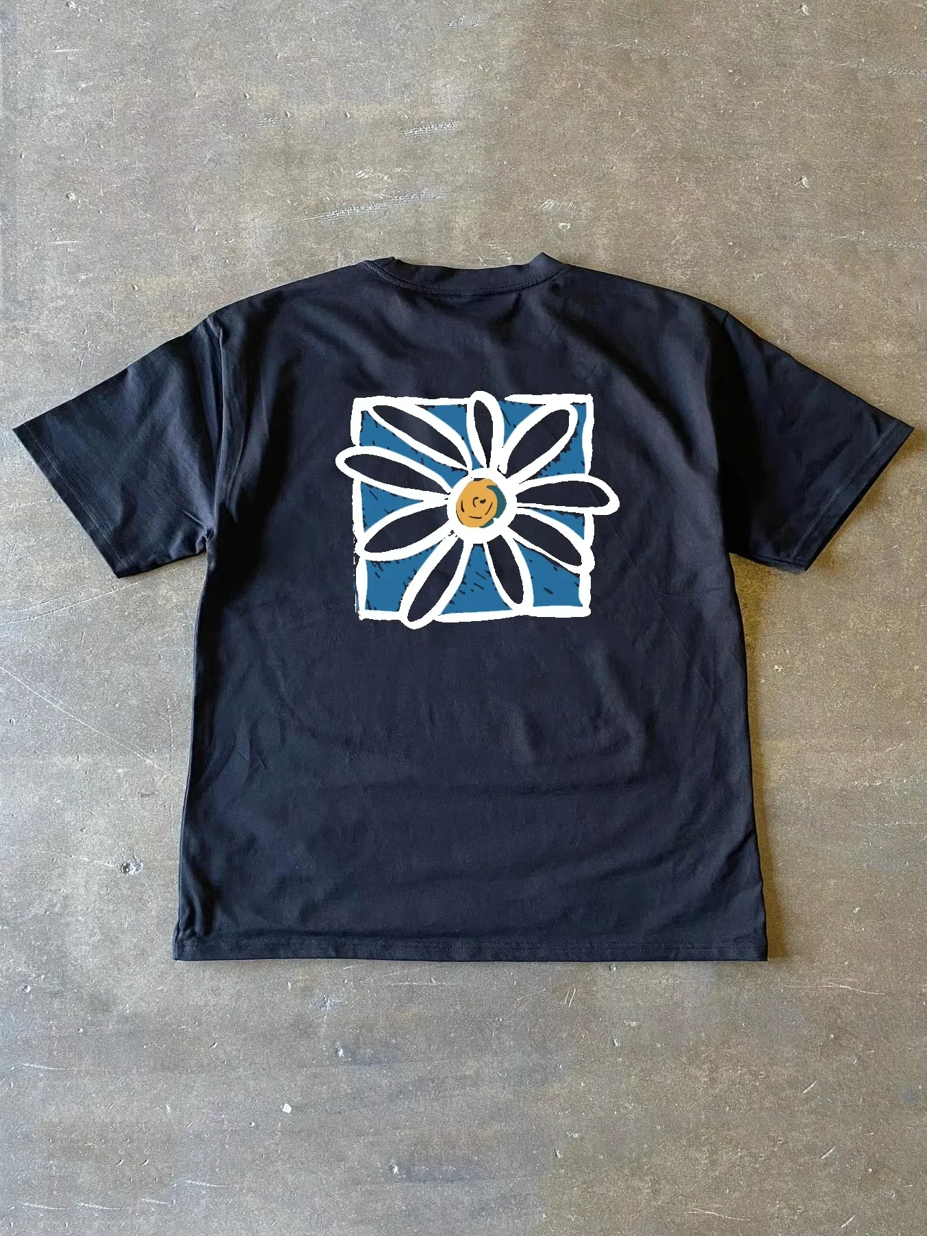 

Korean Flower Printed On Both Sides Summer Oversize Short Sleeved T-shirt Men's And Women's Fashion Loose Casual Cotton Tshirt