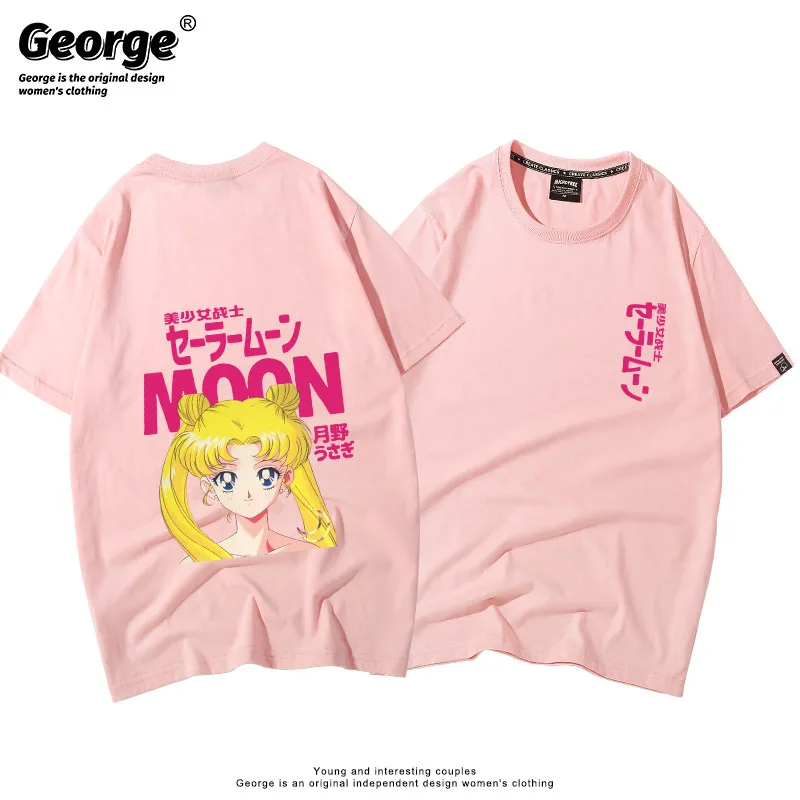 

Милая футболка с короткими рукавами «Сейлор Мун Усаги», весенне-осенняя хлопковая повседневная одежда свободного кроя унисекс