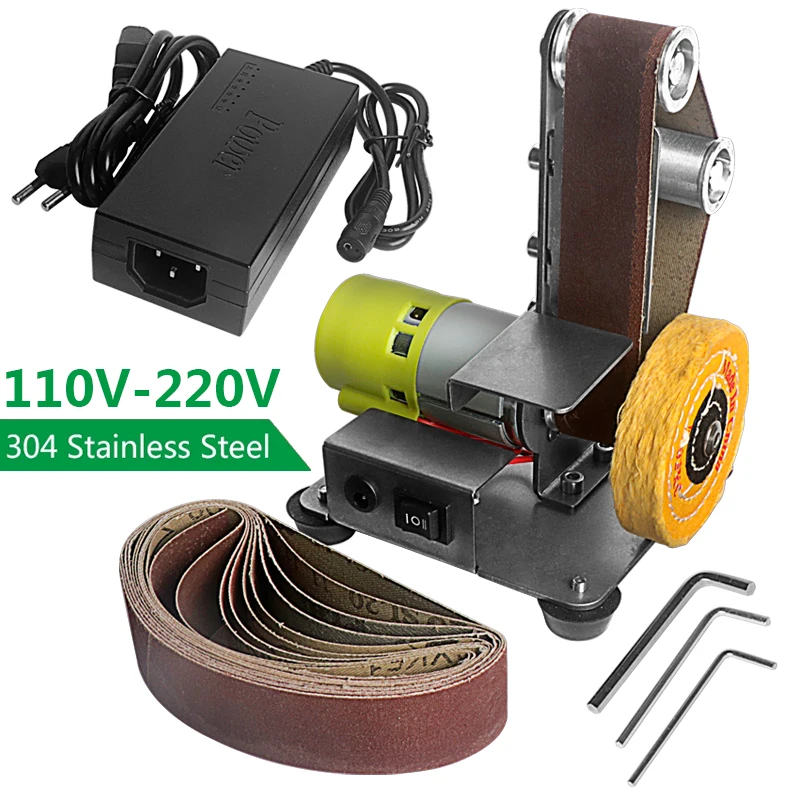 110V/220V Mini Electric Belt Sander Desktop Vertical Polishing Machine DIY Angle Grinder Sharpening Machine With 10PCS Belt