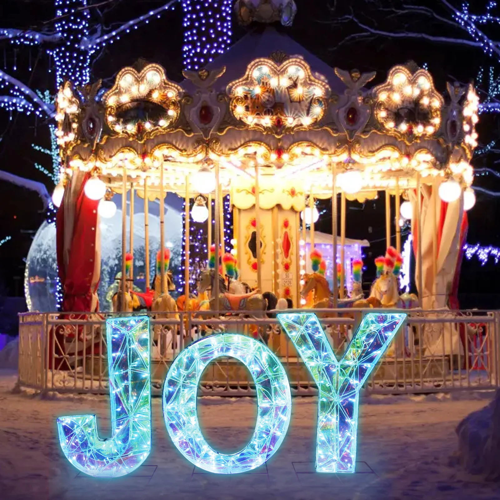 3 Piece Outdoor Xmas Decor Letters LED Lighted Prism Holiday Yard Decorations Metal PVC Lighted Patio Garden Decor - view 4