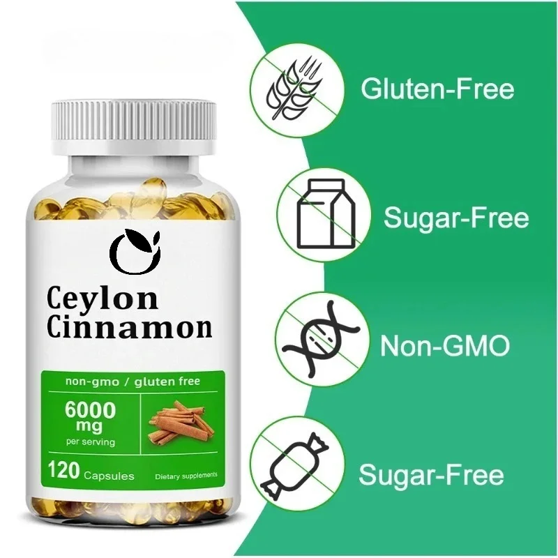 30/60/120 Capsules Ceylon Cinnamon Supplement 6000mg - Energy & Heart Health Support, Antioxidant, Non-GMO & Gluten Free