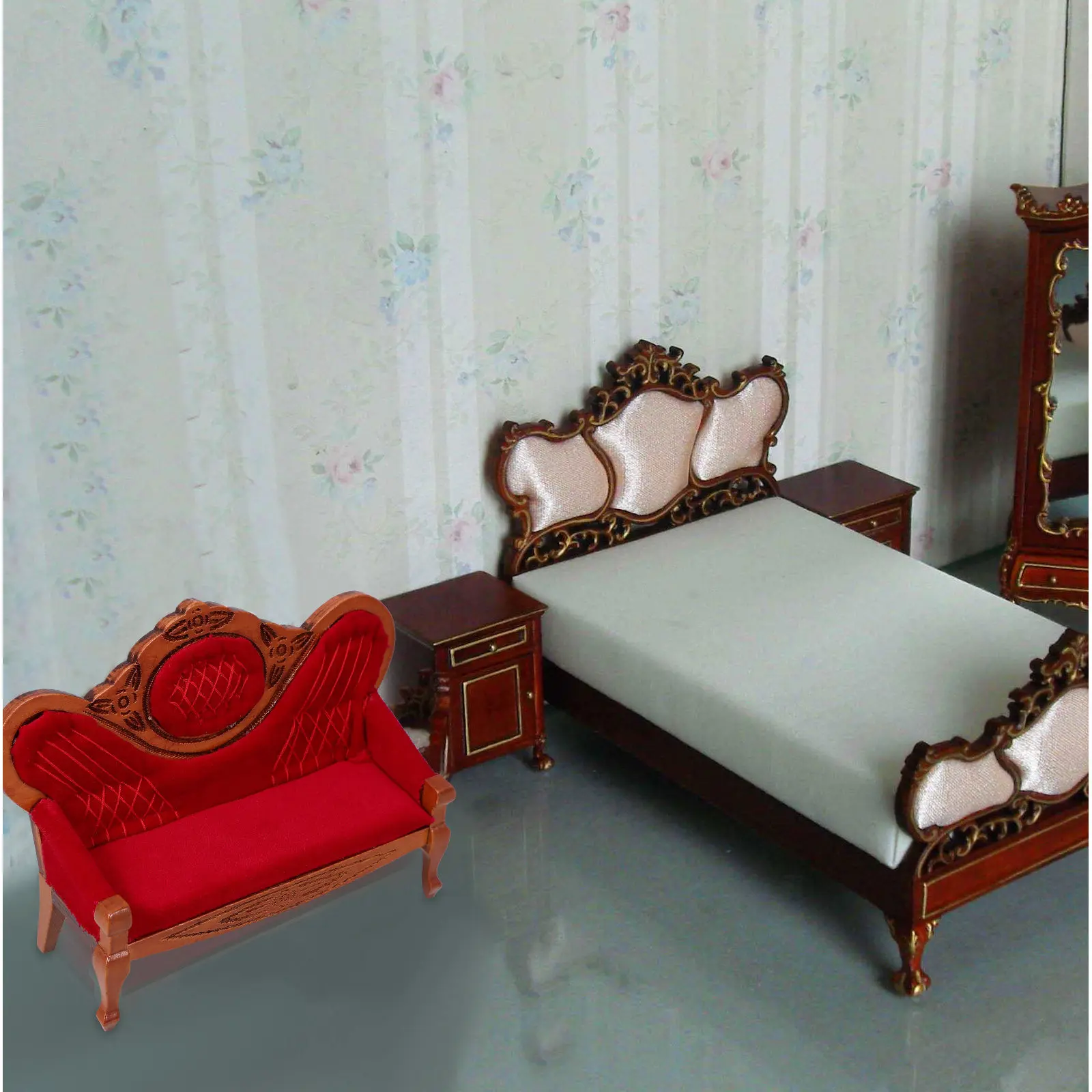 

Miniature Sofa Ornament Durable Lifelike Compact Birch Mini House DIY Decoration Photo Prop Miniature Sofa Ornament