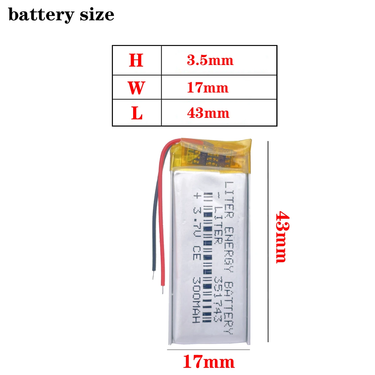 3.7V 300mAh 351743 Rechargeable li Polymer Li-ion Battery For sony walkman NWZ-B143F YP-U5 MDR-EX31BN player BT earphone battery