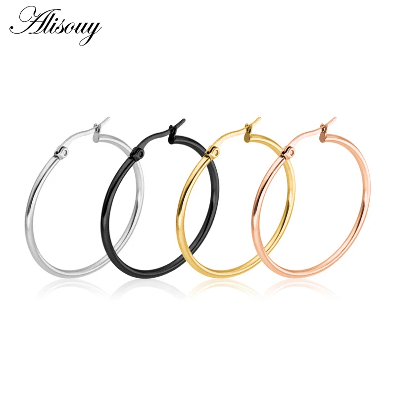 Alisouy 2PCS 15-75mm Hoop Earrings for Women Classice Round Gold Color Circle Women Jewelry Accessory Punk Brincos Pendientes image 2