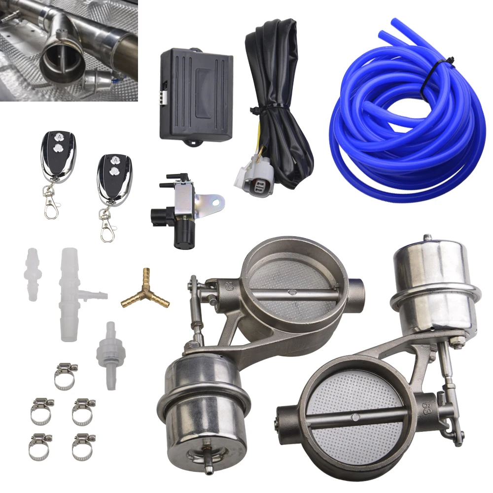 Exhaust Control Valve Set With 2PCS Vacuum Actuator 2 2.36 2.5 2.75 3 3.5inch Pipe CLOSE STYLE with Wireless Remote Controller