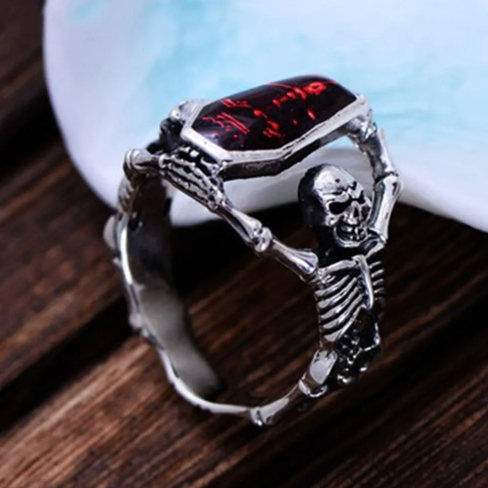 Retro Personality Simple Trend Hip-hop Punk Vampire Coffin Skull Ring Rock Style Men's Street Niche Party Ring Accessories