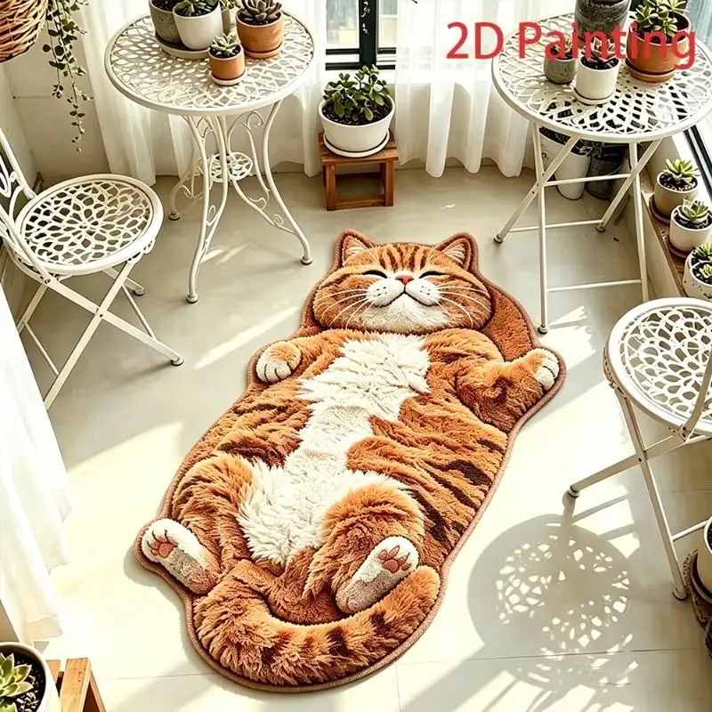 VIKAMA Cute Orange Cat Rug Lying Kitten Shape Area Rug Soft Bedroom Floor Mat Living Room Nursery Decor Gift for Cat Lovers