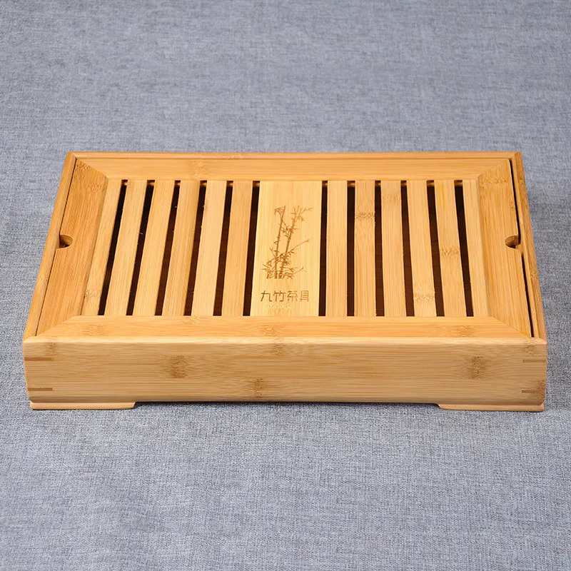 

[GRANDNESS] Tea Serving Bamboo Tray Natural Bamboo Tray Chinese Kung Fu Tea Tray Reservoir & Drainage Type Kungfu Tea Tray