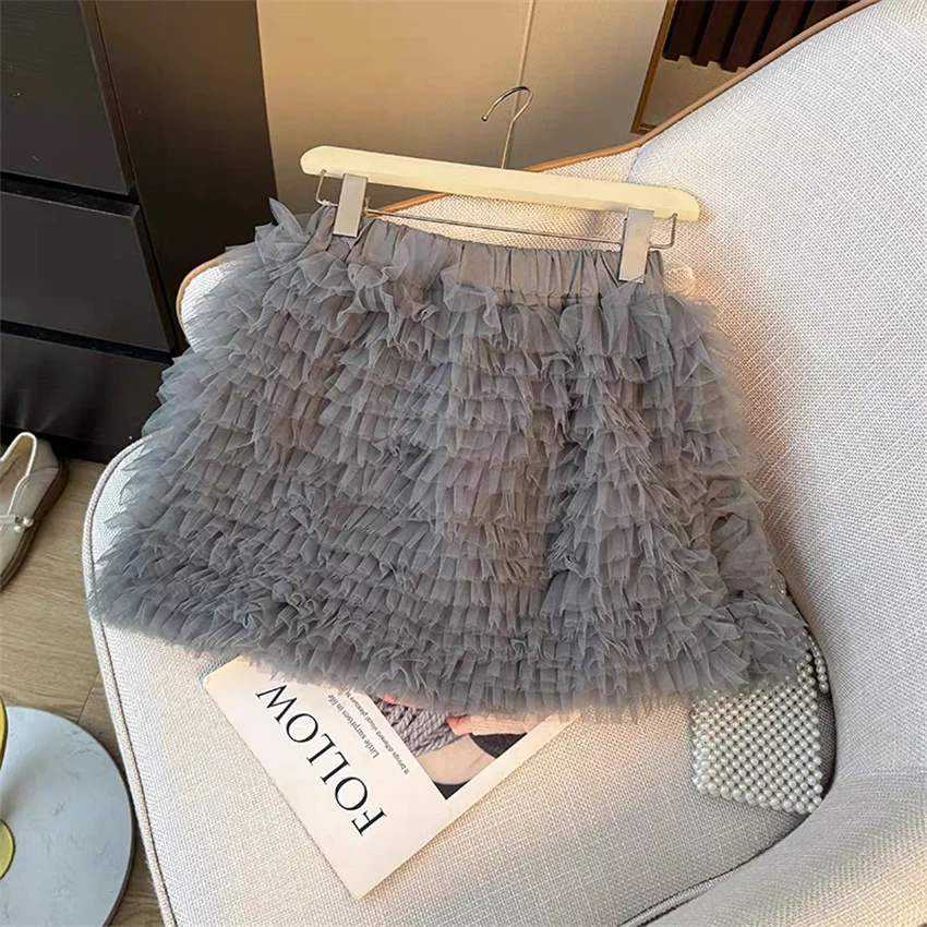 Gowyimmes New Spring Summer Women Ballet Style Multi-layered Pleated Mesh Skirt Fashion Girl Fluffy Shorts Skirts Mini PD1854