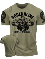 3D Printing Adrenaline Power Workoout Gym T-Shirt High Quality Cotton Casual Men's Short Sleeves Top Muscle Man Tough Guy Tshirt