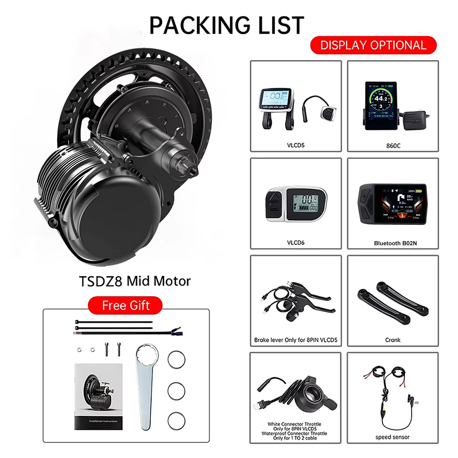 Tongsheng TSDZ8 48V 750W Electric Bike Conversion Kit Torque Sensor Mid Mount Motor Dual Clutch DIY Ebike Brushless Drive Kit