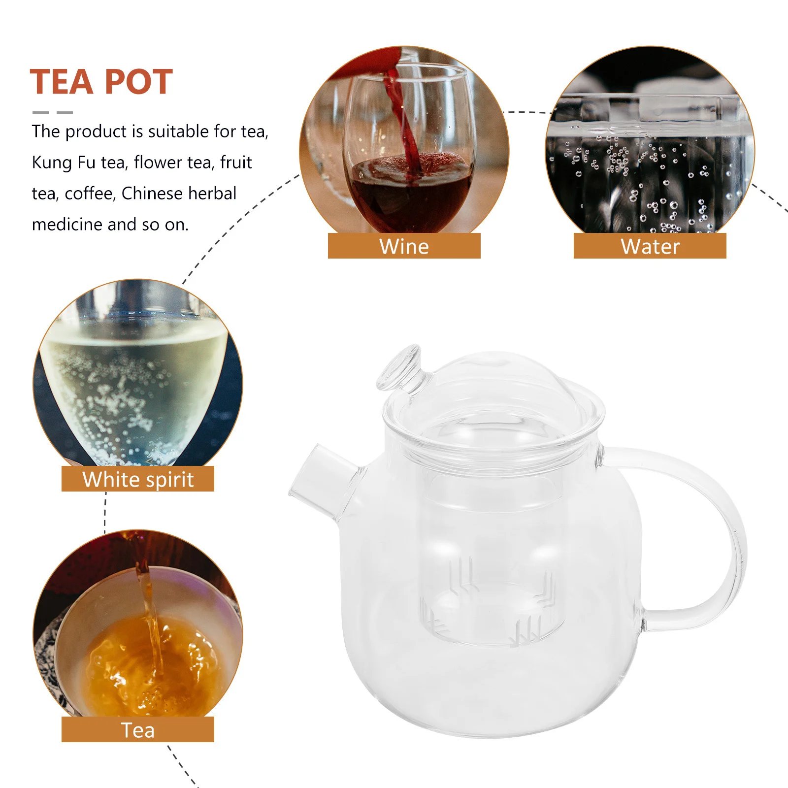 

Household Glass Teapot Heat-Resistant Transparent Filtering Tea Pot with Infuser Sturdy Practical Use Glass Teapot