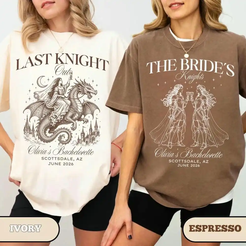 Medieval Renaissance Bachelorette Party T‑Shirt Women Dragon Print Tee Last Knight Out Fantasy Bookish Bride Short Sleeve Tops