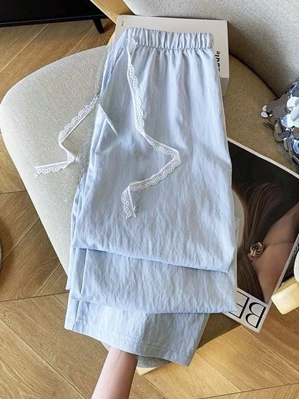 

Lace Drawstring Casual Pants High Waist Thin New Style Loose Drapey Long Pants Women's Summer Trousers Casual Loose Fit