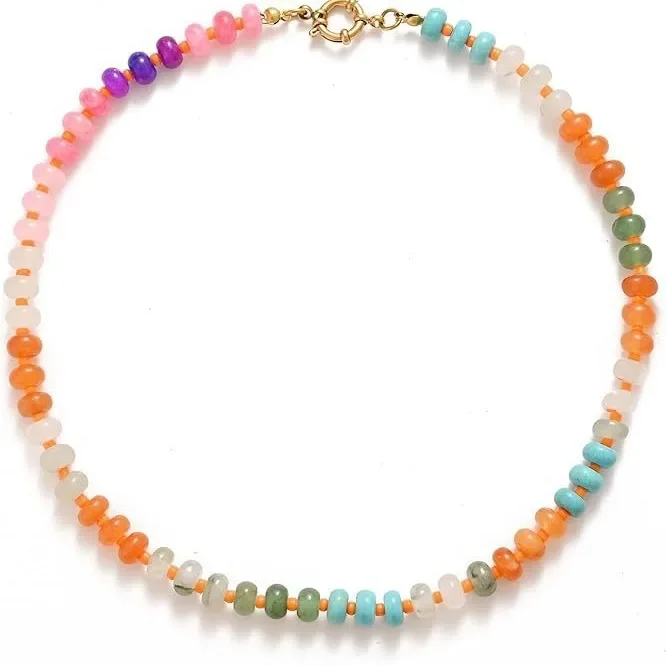 جديد بسيط عصري قوس قزح الحجر الطبيعي قلادة سلسلة الترقوة الصيف الشاطئ نمط اللؤلؤ قلادة ملونة #4