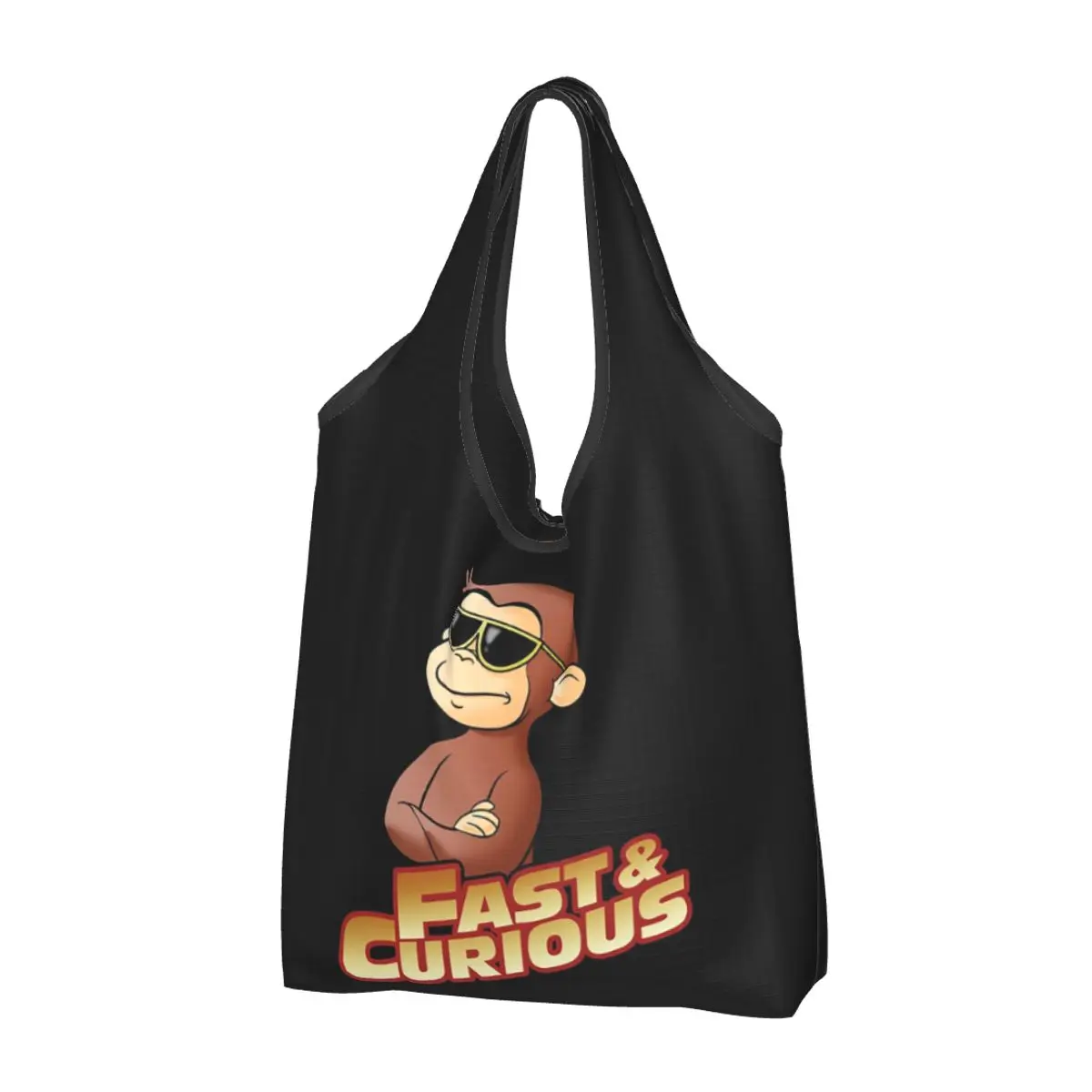 Curious George Fast And Curious Portable Tote Shopping Bags Reusable Shopper Bag Groceries Handbag Shoulder Bag