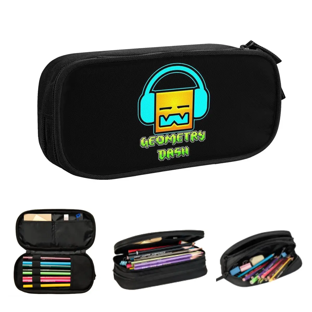 Video Game Geometry Dash Pencil Cases for Students Gifts Pen Box Pencil Bag Large Storage Pencil Pouch
