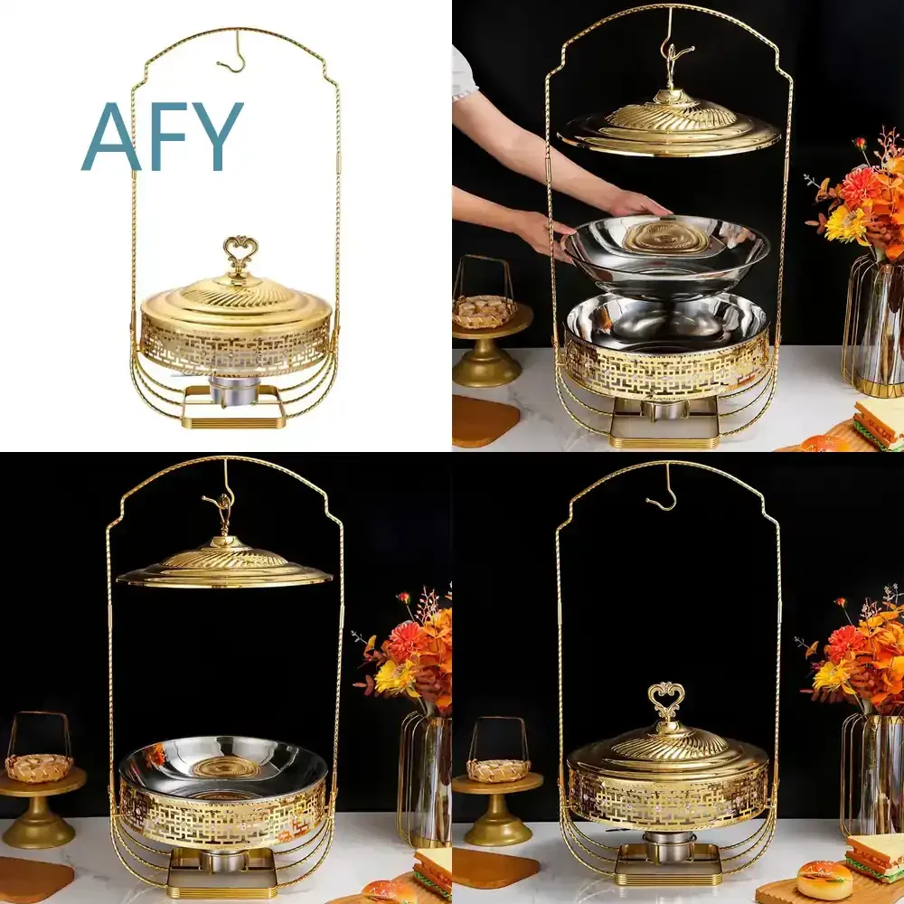 6L 8L Stainless Steel Gold Hot Pot Food Warmer for Buffet Catering Hanging Cover Insulation Heater for Restaurant Hotel Party