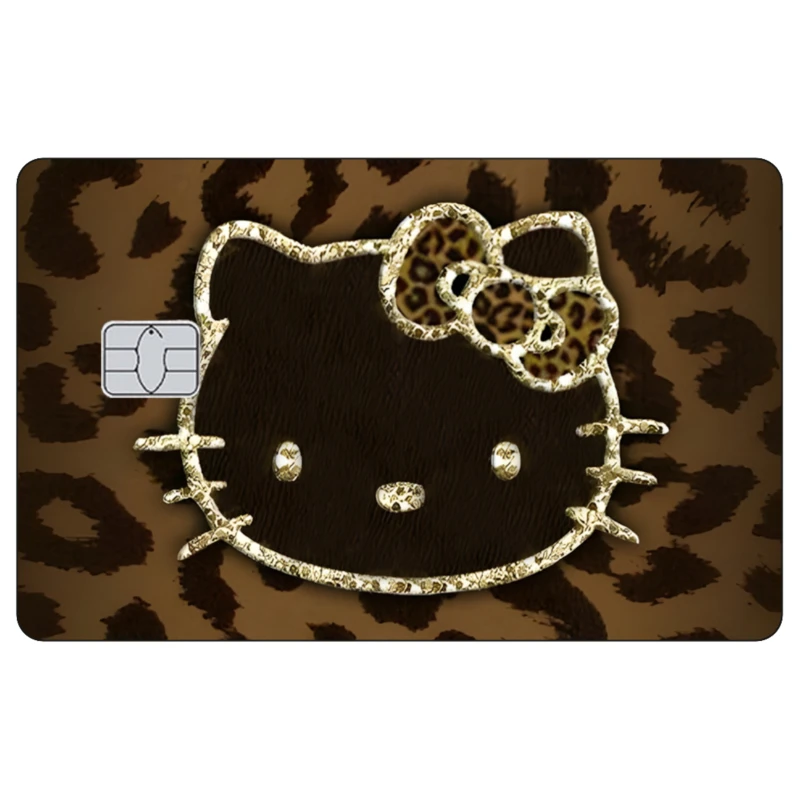 ملصقات جلدية لبطاقة الائتمان كيتي بطبعة الفهد، ملصق كرتوني لطيف غير لامع مناسب لبطاقة بنك VISA وبطاقات IC المغناطيسية الأخرى