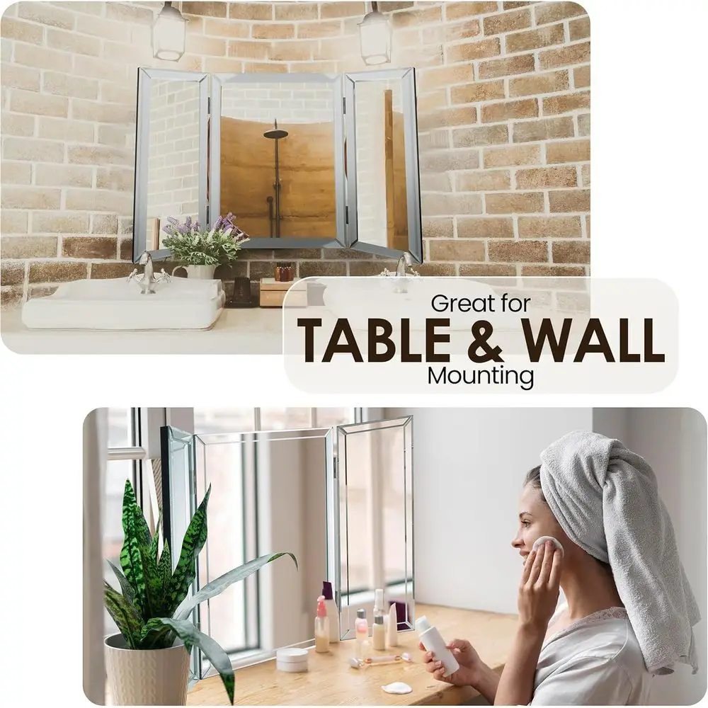 مرآة زينة قابلة للطي بثلاثة ألواح لتضفير الشعر، 360 درجة ° ، سطح الطاولة وحامل على الحائط، 28 × 40 بوصة #6