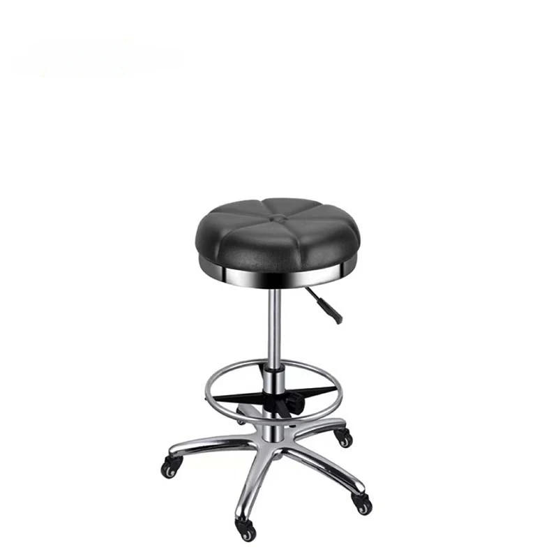 Round Rolling Stool Chair PU Leather Height Adjustable Shop Stool Swivel Drafting Work SPA Salon Stools with Wheels