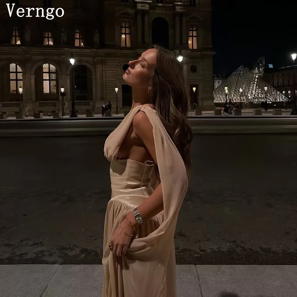

Verngo Brown Chiffon Evening Dress V Neck Sleeveless A Line Prom Gowns Elegant Arabia Formal Occasion Dresses Customized