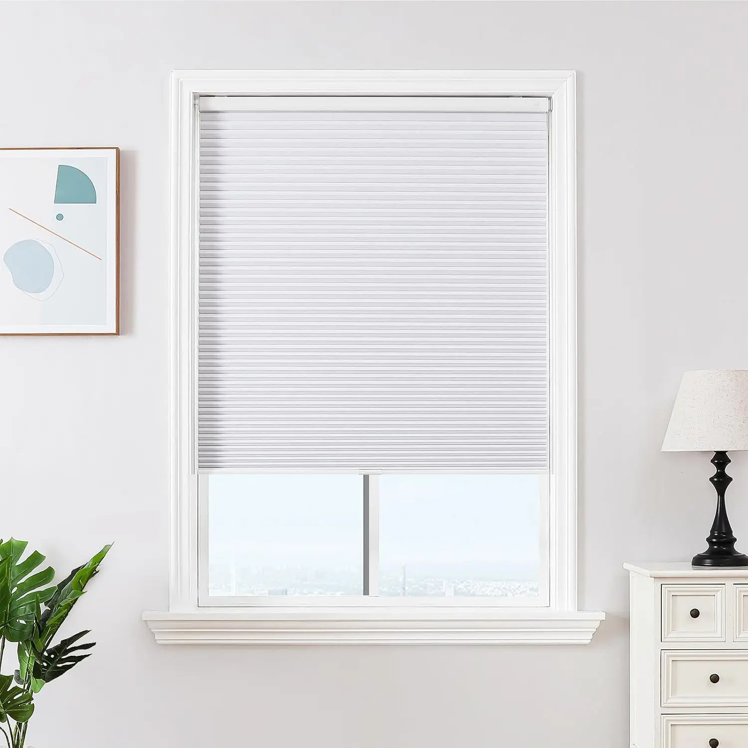 

Cordless Blackout Cellular Shades, No Drill Installation, White 34"W x 64"H for Home Windows