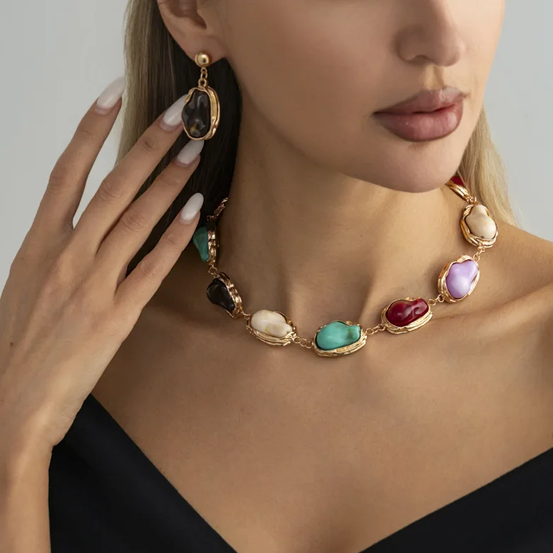Vintage Colorful Irregular Geometric Baroque pearl Choker Necklace for Women Exaggerated Fashion Y2K Jewelry Neck Accessories