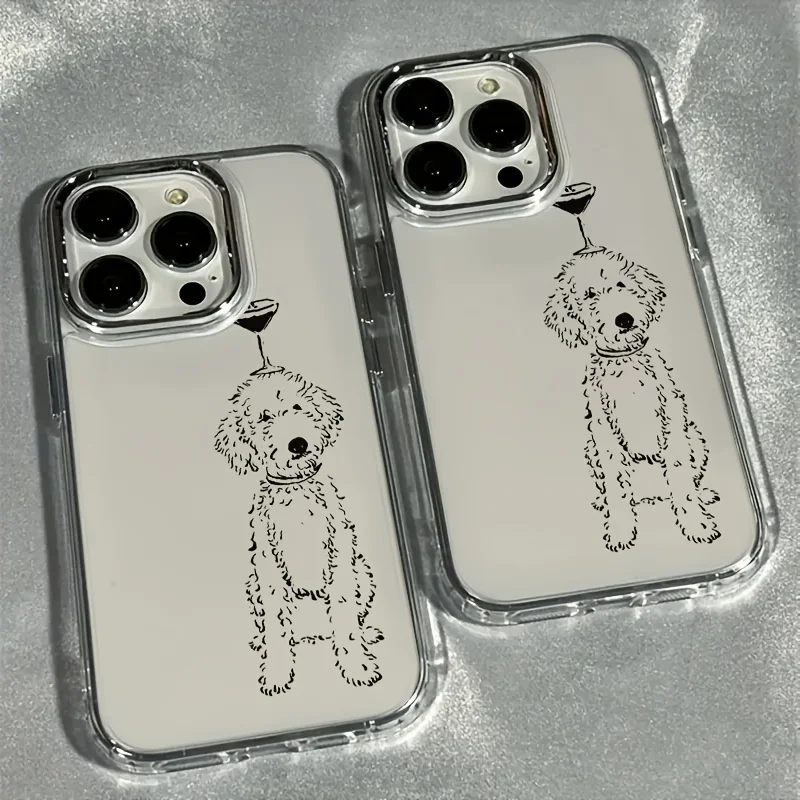 Transparent Phone Case For Samsung Galaxy S25 S23 Plus S26 S24 Ultra A55 A57 A56 A37 A17 A26 A07 A06 INS Line Dog Wine Cover