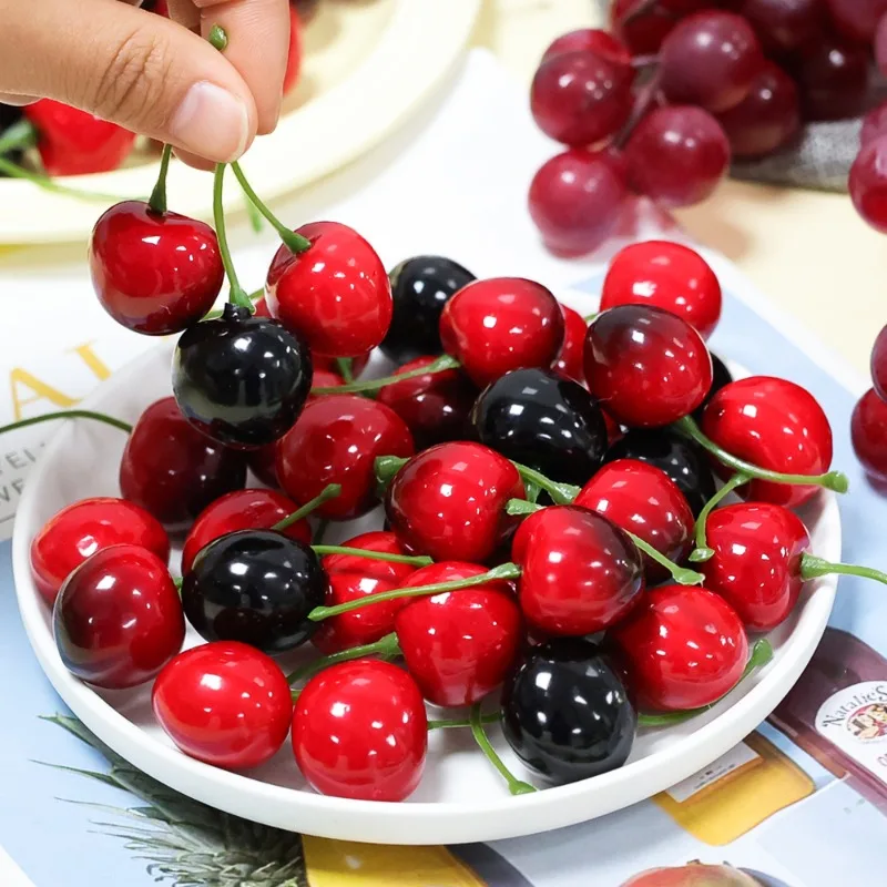 10/100x Foam Fruit Simulation Cherry Artificial Red Black Cherry Fruit Model Photography Props Cake Decor Fake Fruit Wholesale