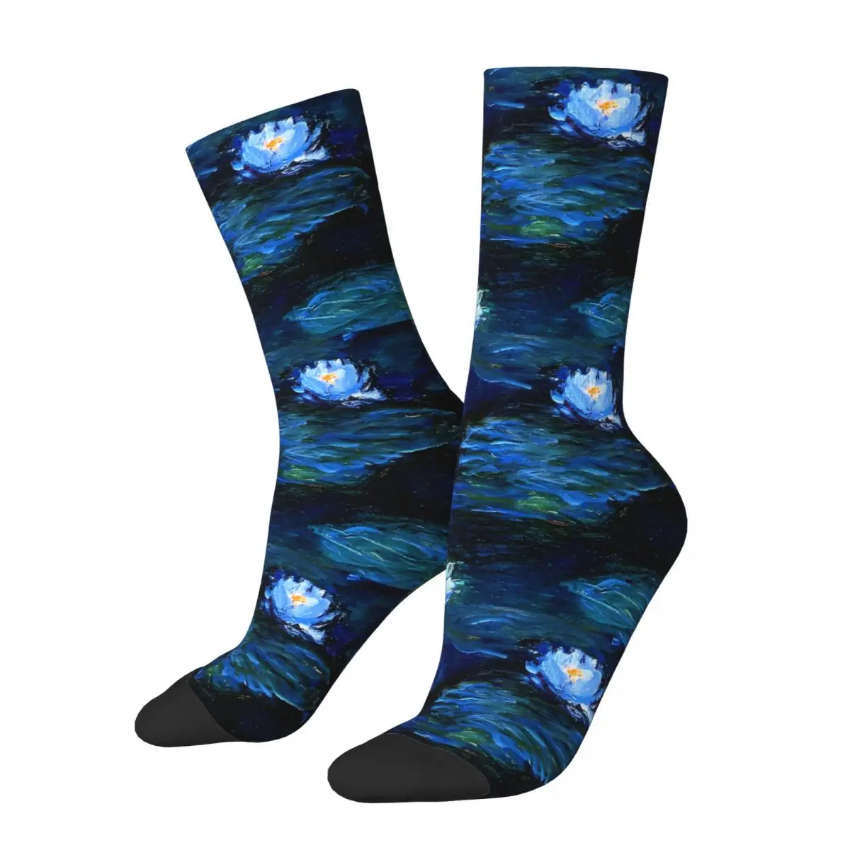 Water Lilies Monet Deep Blue Bath Mat Men Socks Windproof Novelty Spring Summer Autumn Winter Stockings