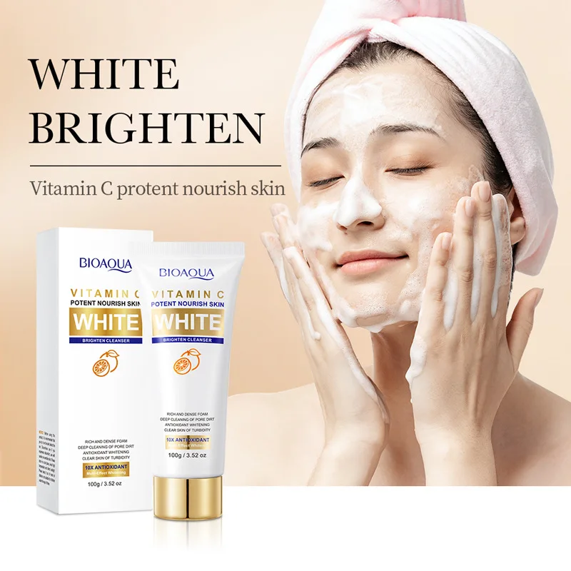 BIOAQUA Vitamin C Whitening Facial Cleanser Moisturizing Deep Cleansing Anti-aging Anti Wrinkle Face Wash Foam Cleaner Skin Care